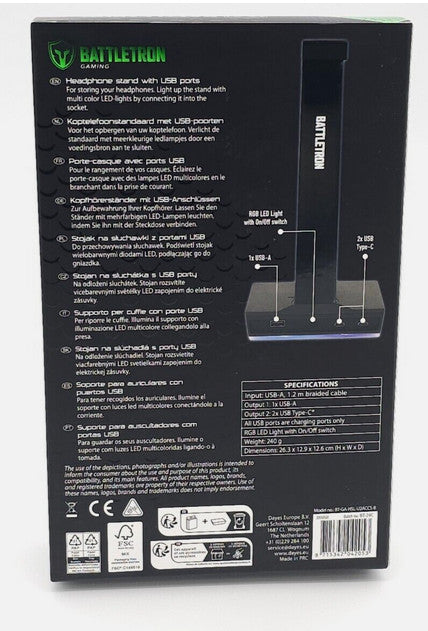 Battletron LED RGB Kopfhörerständer mit USB-Anschlüssen