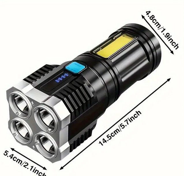 LED-Taschenlampe, 4 Modi mit COB-Seitenlicht, Eingebauter Akku