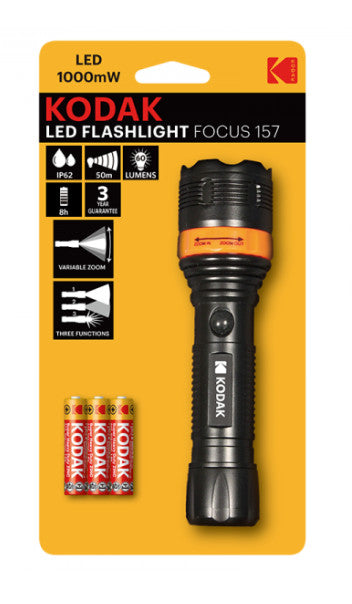Kodak LED focus 157 flashlight, 1000mW+ 3 AAA