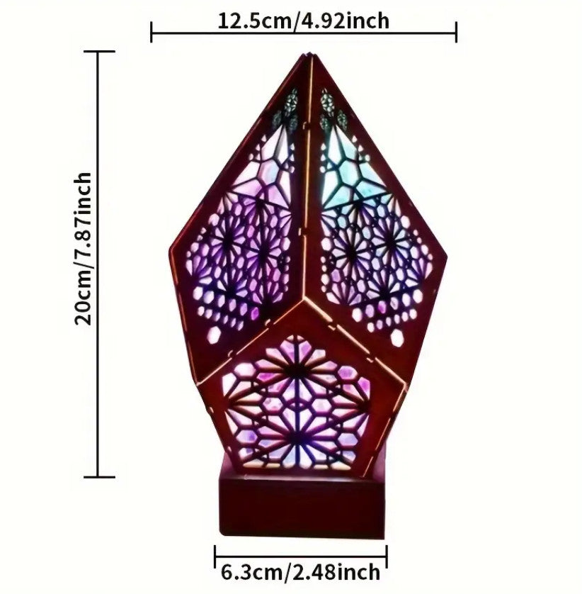 Böhmische Stehlampe Aus Holz, USB-Aufladung, Hohle Geometrische