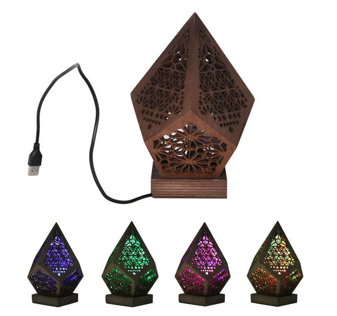 Böhmische Stehlampe Aus Holz, USB-Aufladung, Hohle Geometrische