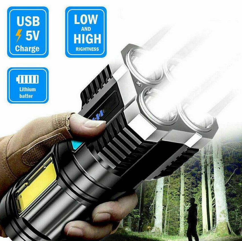 LED-Taschenlampe, 4 Modi mit COB-Seitenlicht, Eingebauter Akku