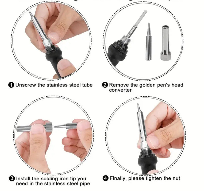 60W Lötkolben Set mit Temperatur Einstellbar und Ein/Aus Schalter, 9-in-1-Lötsets