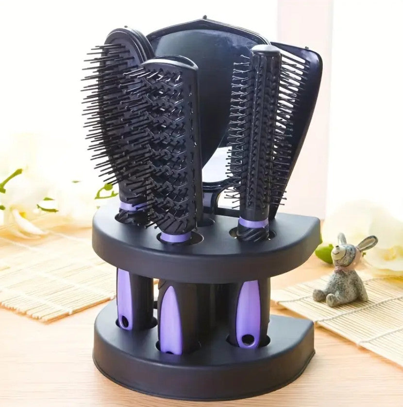 5-teiliges Haarstyling-Set mit Bürsten im Halter, Haarstyling-Bürsten mit Spiegel