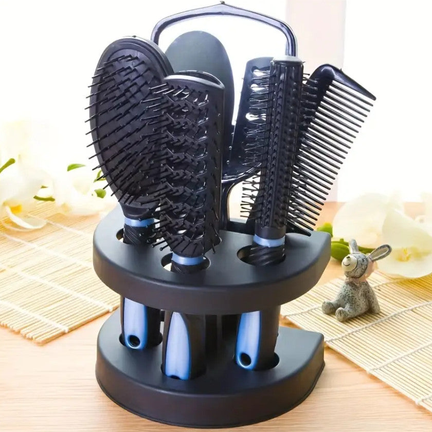 5-teiliges Haarstyling-Set mit Bürsten im Halter, Haarstyling-Bürsten mit Spiegel