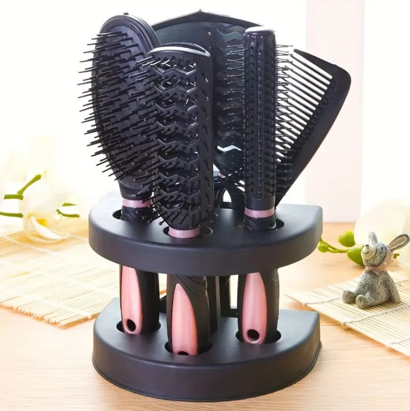 5-teiliges Haarstyling-Set mit Bürsten im Halter, Haarstyling-Bürsten mit Spiegel