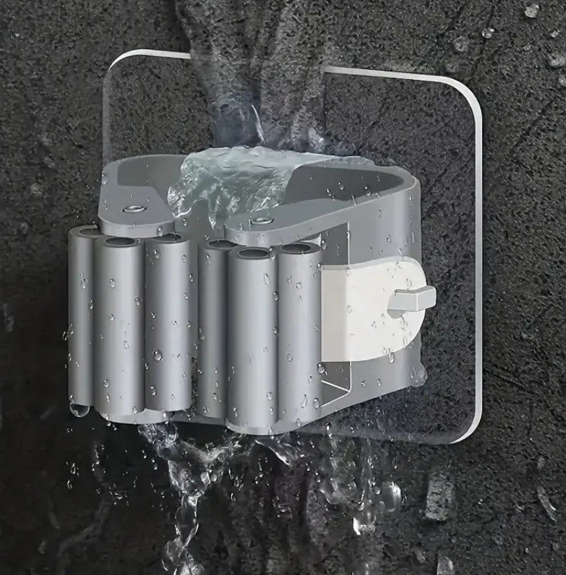 1 Stück Hängender Mop-Aufbewahrungshalter Mit Schnalle, grau , weiß