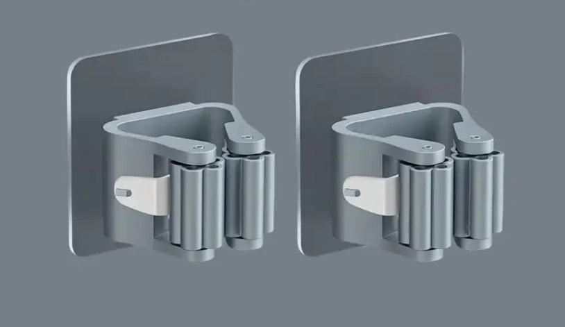 1 Stück Hängender Mop-Aufbewahrungshalter Mit Schnalle, grau , weiß