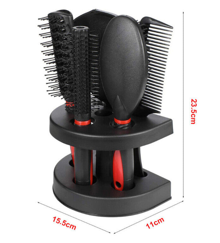 5-teiliges Haarstyling-Set mit Bürsten im Halter, Haarstyling-Bürsten mit Spiegel