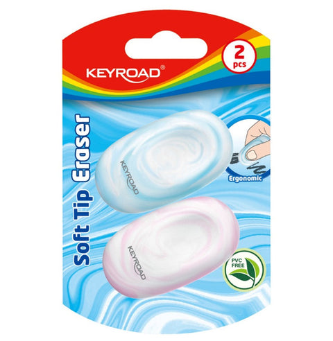 Radierer KEYROAD, weich, 2 Stück, Blister, gemischte Farben
