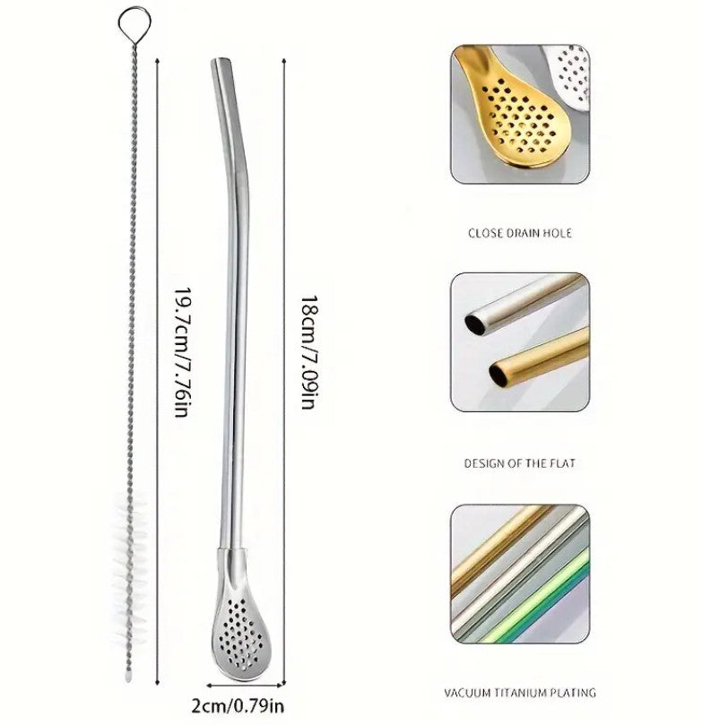 Strohhalmbecher, 120 ml, 304 Edelstahl grau  / 4 Unzen