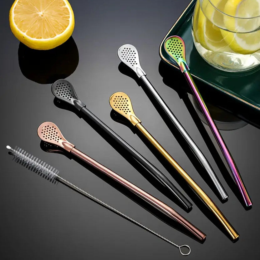 1 Stück Edelstahl-Strohhalme Set - Langlebig, Multifunktionale Strohhalme und Löffel
