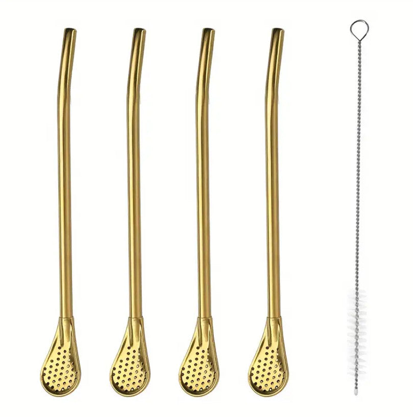 Strohhalmbecher, 120 ml, 304 Edelstahl grau  / 4 Unzen