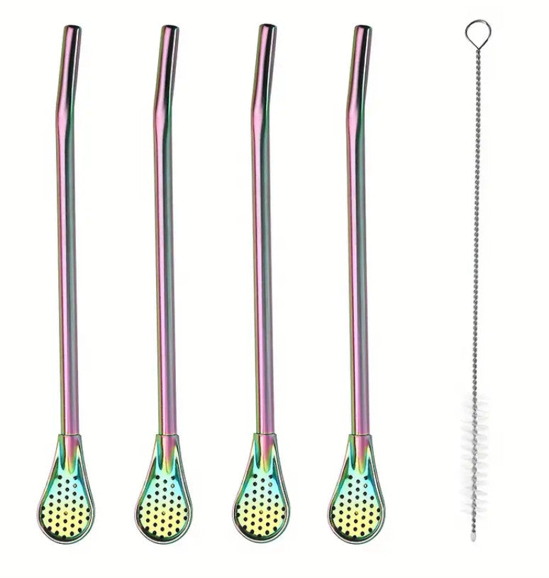 Strohhalmbecher, 120 ml, 304 Edelstahl grau  / 4 Unzen