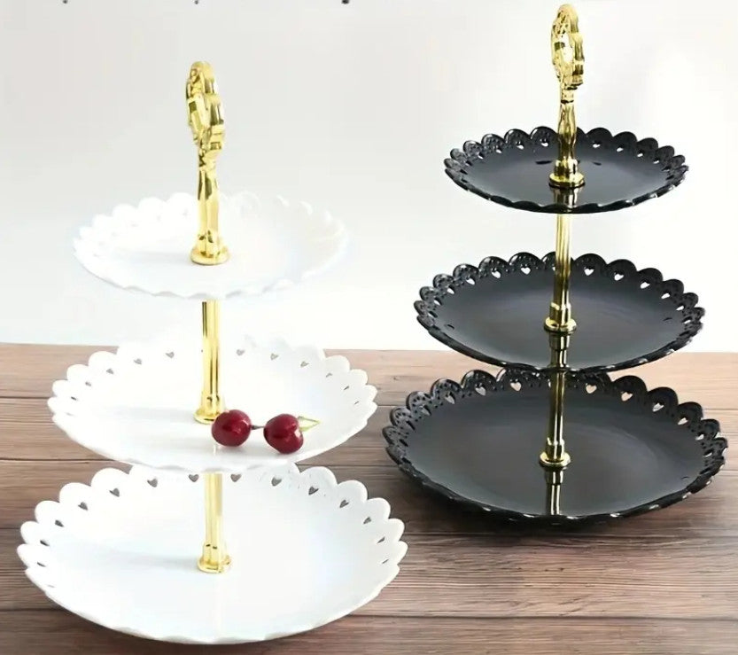 3-stufiger Kunststoff-Dessert-Präsentationsständer, Schwarz