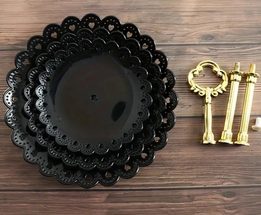 3-stufiger Kunststoff-Dessert-Präsentationsständer, Schwarz