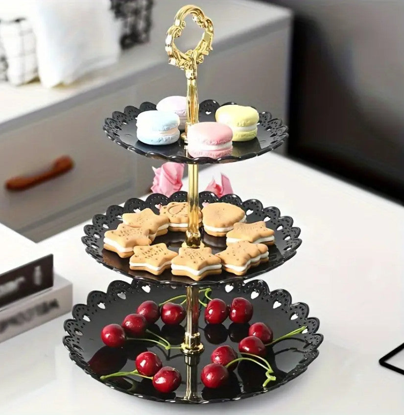3-stufiger Kunststoff-Dessert-Präsentationsständer, Schwarz