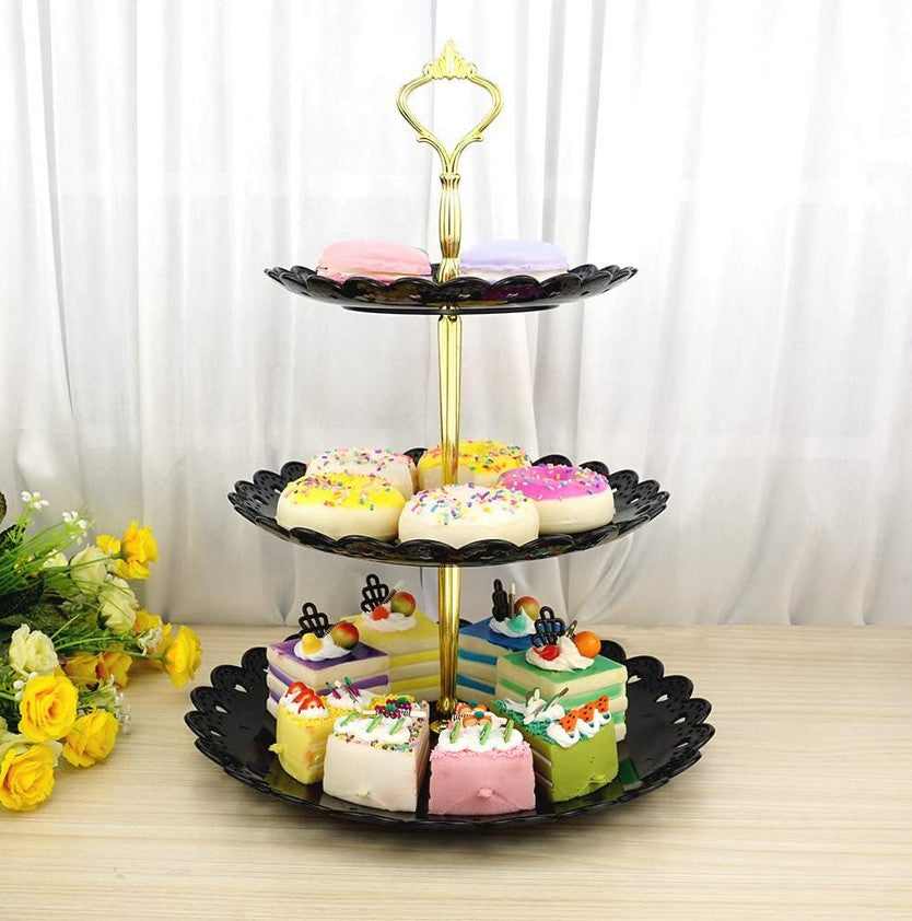3-stufiger Kunststoff-Dessert-Präsentationsständer, Schwarz