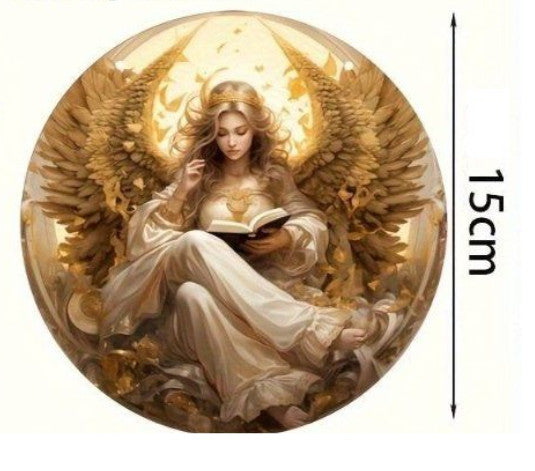 Runde Holztafel, Holzkranz-Logo, Modernes 2D Goldenes Engel