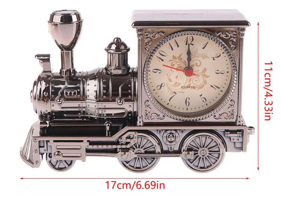 Kreatives Uhrenornament in Zugform, Wecker zum Aufwachen