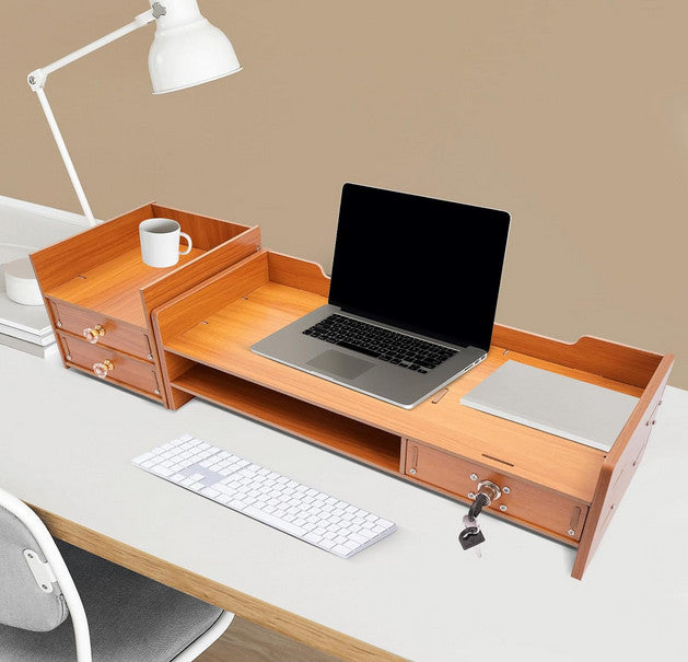 Holz-Schreibtisch-Organizer mit Schubladen Bürobedarf Computer Desktop Tischplatte