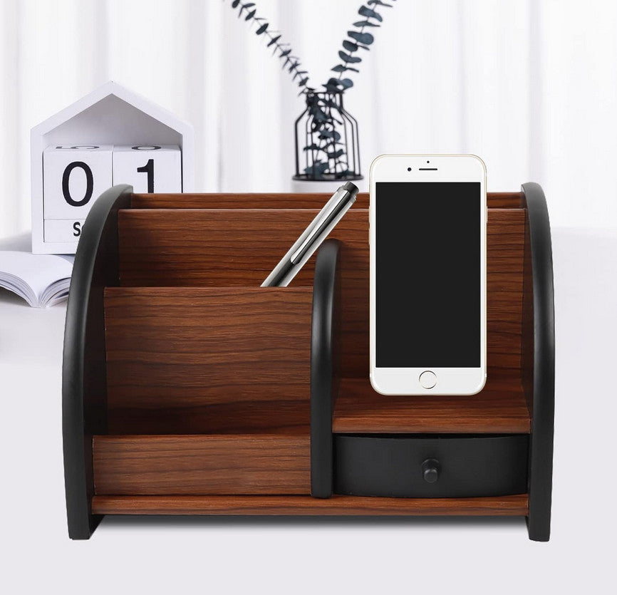 Eleganter Holz-Schreibtischorganizer mit Schublade