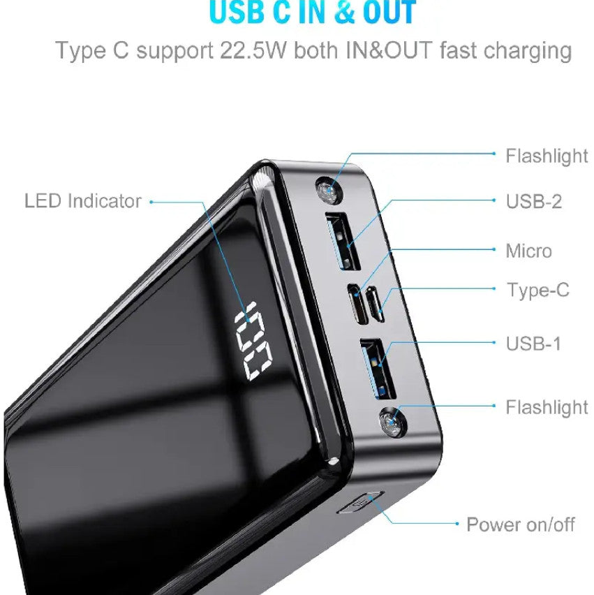 24000mAh Hochkapazitäts-Powerbank, LED-Ladeanzeige, Typ-C-Schnellladung