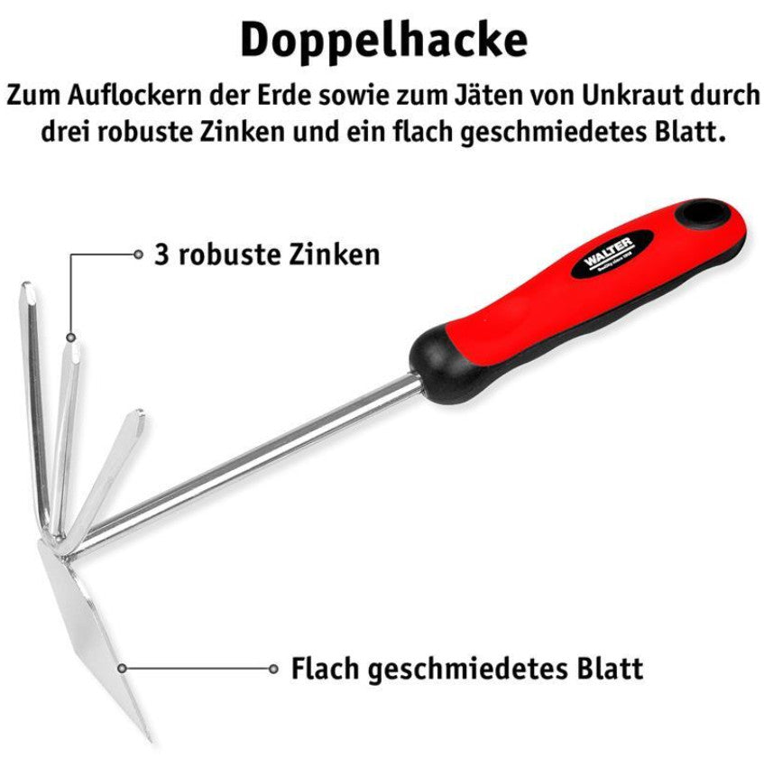 WALTER 5tlg. Pflanzschaufel Fugenkratzer Doppelhacke Federrechen