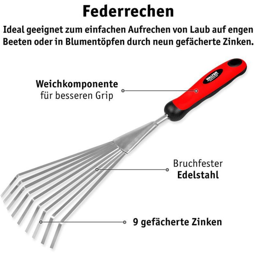 WALTER 5tlg. Pflanzschaufel Fugenkratzer Doppelhacke Federrechen