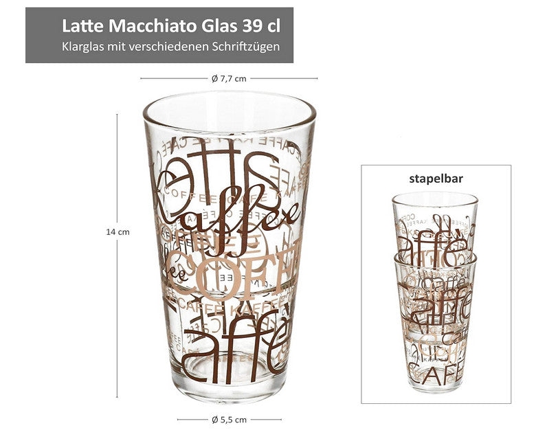 Latte Macchiato Glas 39cl stapelbar Coffee Dekor
