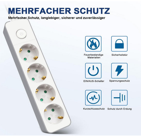 Verlängerungs-Steckdosenleiste 1,5 m, 4 Steckdose Weiß