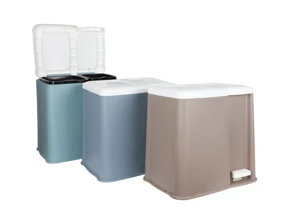 Abfalleimer mit 2 Behältern (ca. 6 und 13 Liter) und Fußpedal zum Öffnen.