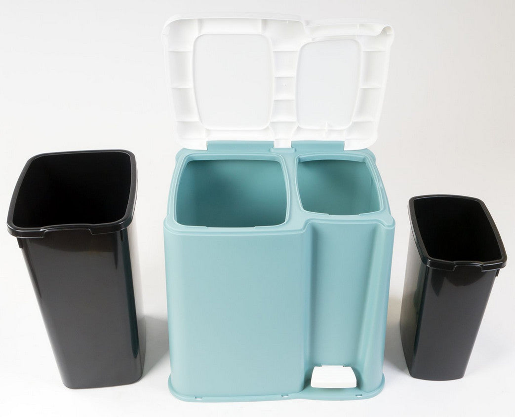 Abfalleimer mit 2 Behältern (ca. 6 und 13 Liter) und Fußpedal zum Öffnen.