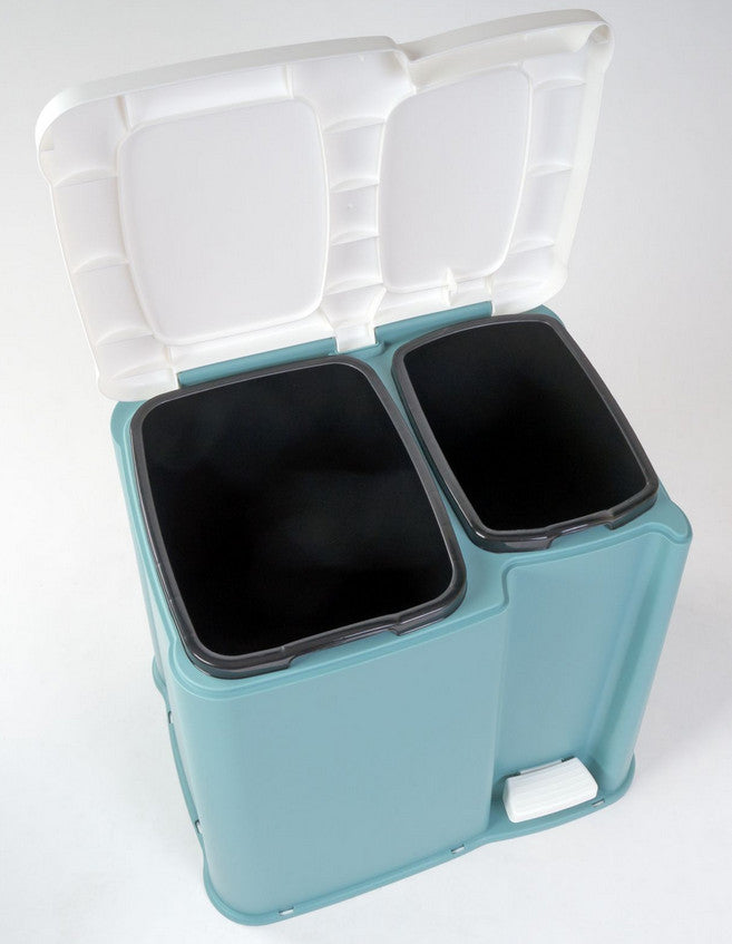 Abfalleimer mit 2 Behältern (ca. 6 und 13 Liter) und Fußpedal zum Öffnen.