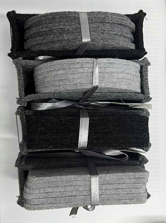 6 Stück runde quadratische Filzuntersetzer für Gläser und Tassen, grau-schwarz