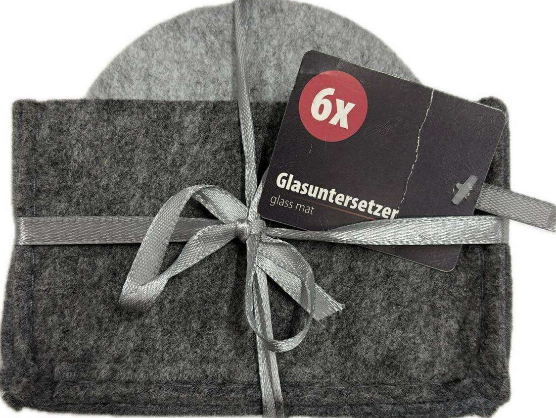 6 Stück runde quadratische Filzuntersetzer für Gläser und Tassen, grau-schwarz