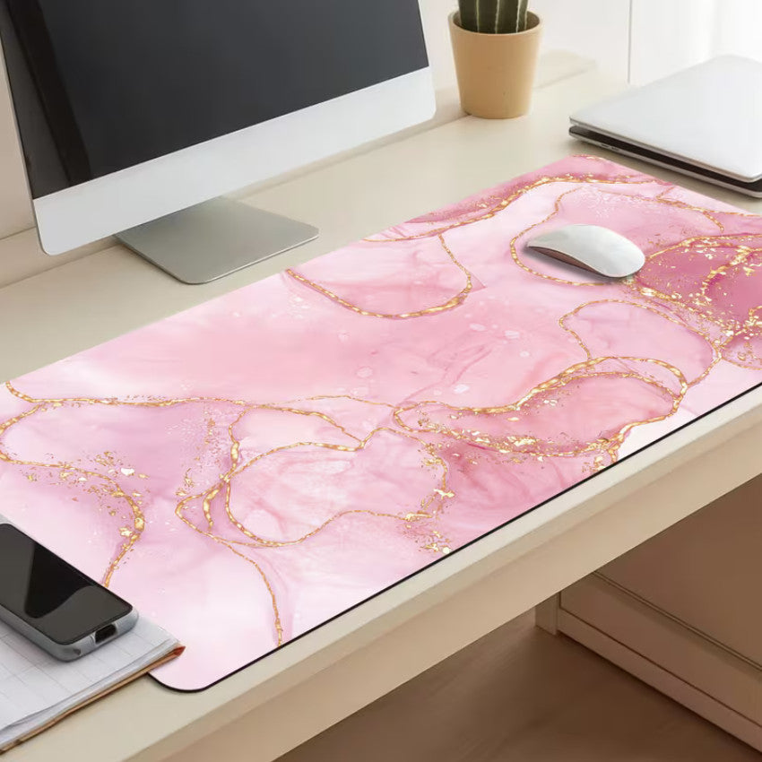 Verlängertes Gaming-Mauspad und PC Desktop Tastaturmatte | Rosa Marmor Textur (40 * 90 ) cm