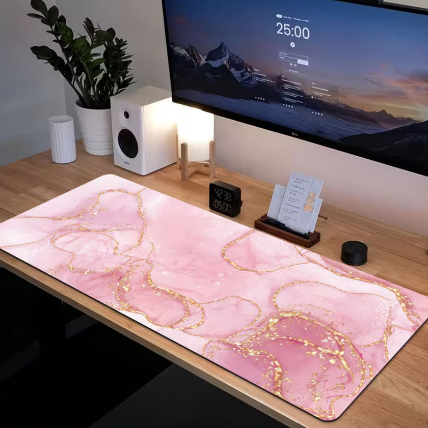 Verlängertes Gaming-Mauspad und PC Desktop Tastaturmatte | Rosa Marmor Textur (40 * 90 ) cm