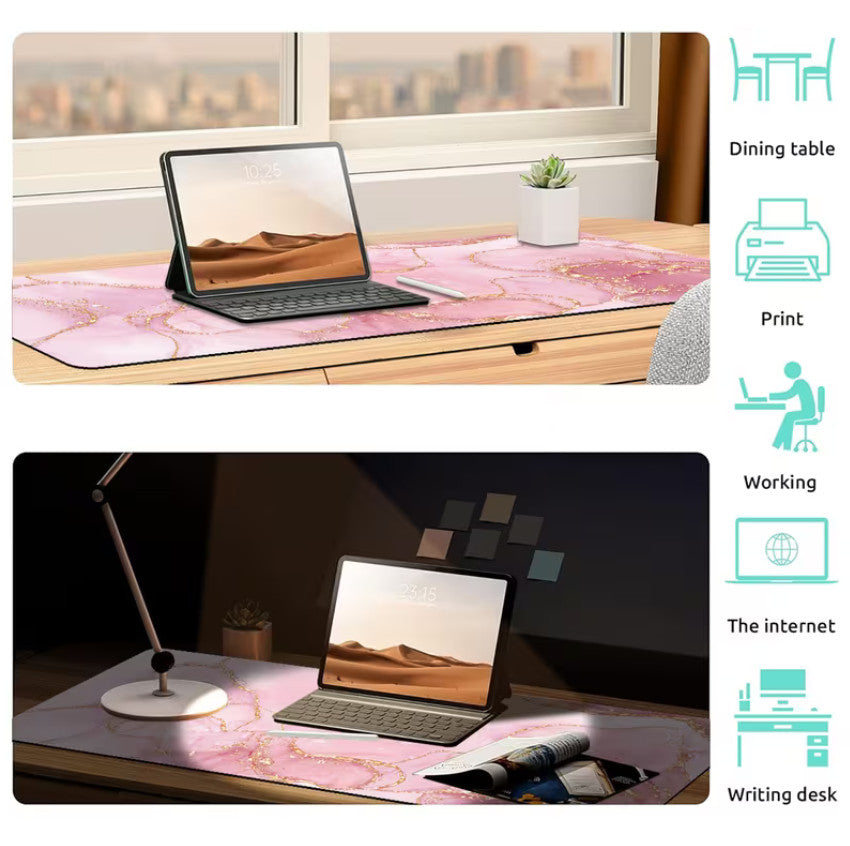 Verlängertes Gaming-Mauspad und PC Desktop Tastaturmatte | Rosa Marmor Textur (40 * 90 ) cm