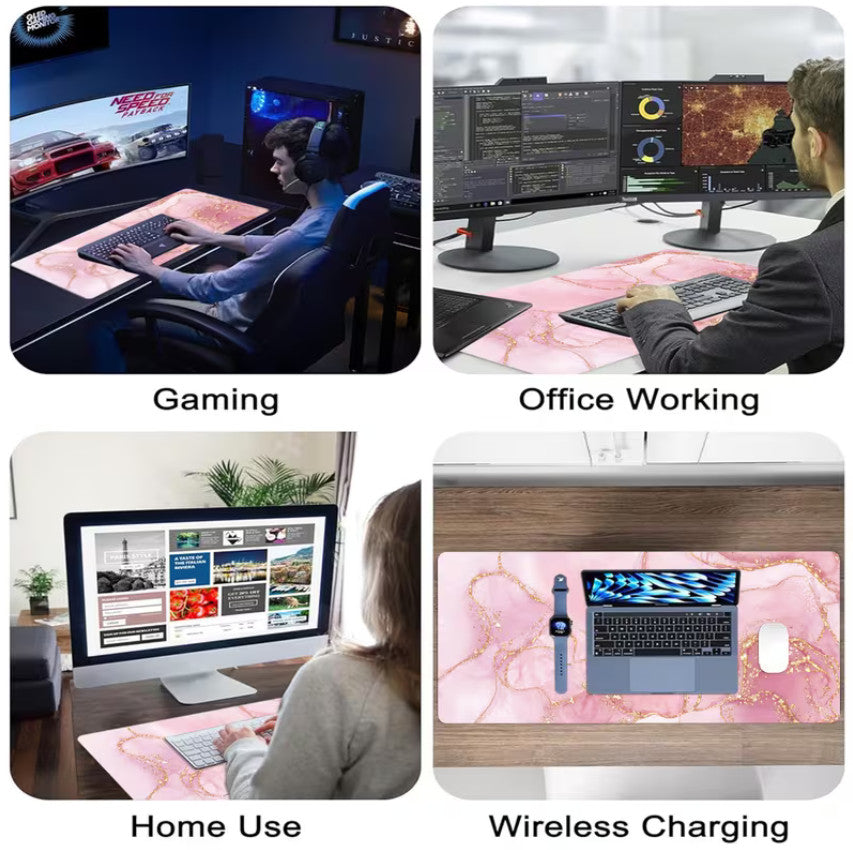 Verlängertes Gaming-Mauspad und PC Desktop Tastaturmatte | Rosa Marmor Textur (40 * 90 ) cm