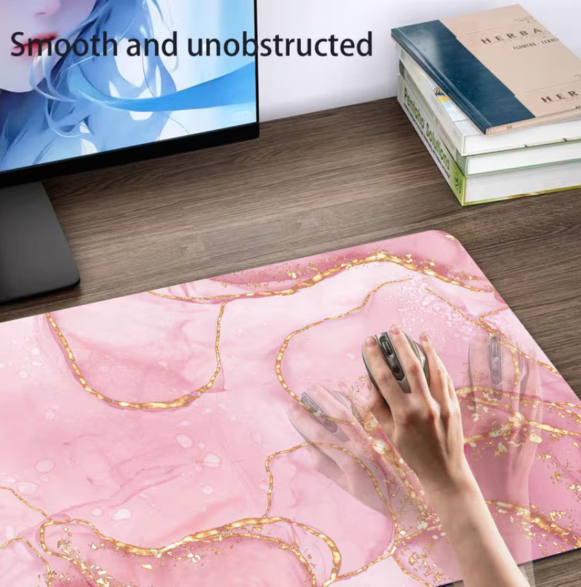Verlängertes Gaming-Mauspad und PC Desktop Tastaturmatte | Rosa Marmor Textur (40 * 90 ) cm