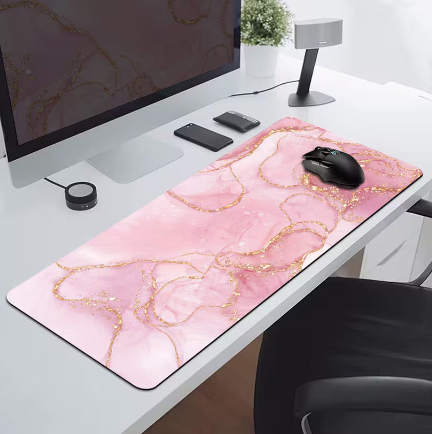 Verlängertes Gaming-Mauspad und PC Desktop Tastaturmatte | Rosa Marmor Textur (40 * 90 ) cm