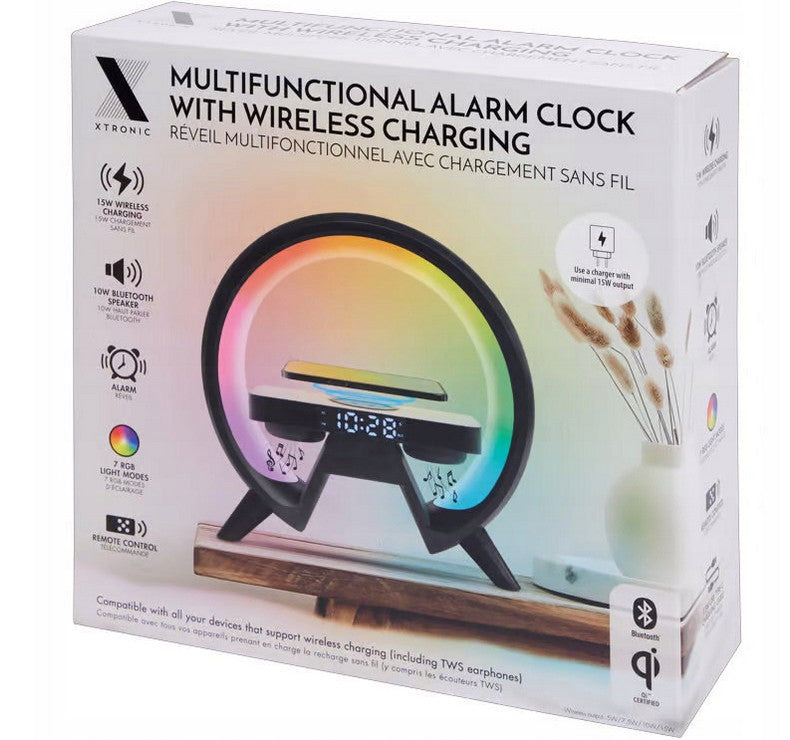 Xtronic Digitalwecker (24 x 24 cm) mit kabellosem Ladegerät und LED-Beleuchtung