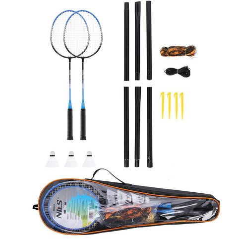 NRZ012 STEEL / Badminton-Set 2 Schläger + 3 Bälle + Netz + Hülle NILS