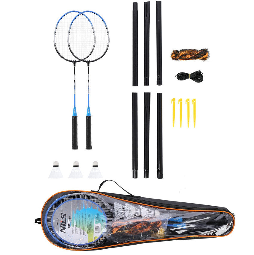 NRZ012 STEEL / Badminton-Set 2 Schläger + 3 Bälle + Netz + Hülle NILS