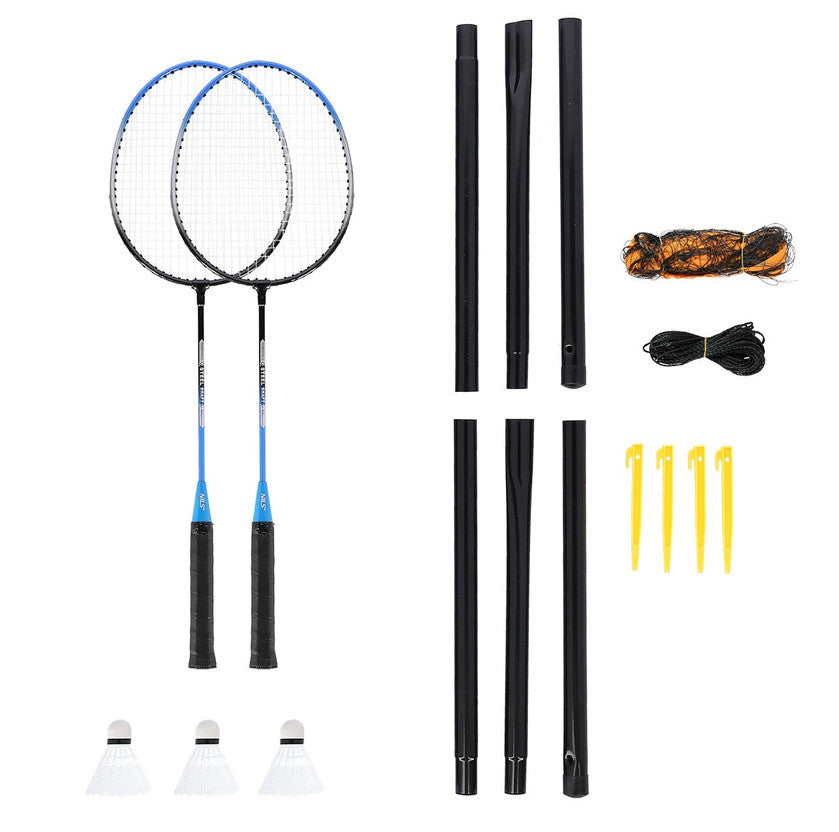 NRZ012 STEEL / Badminton-Set 2 Schläger + 3 Bälle + Netz + Hülle NILS