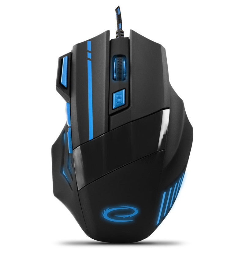 Gaming Maus 7 Tasten  USB Stoffschutzkabel für Gamer blau