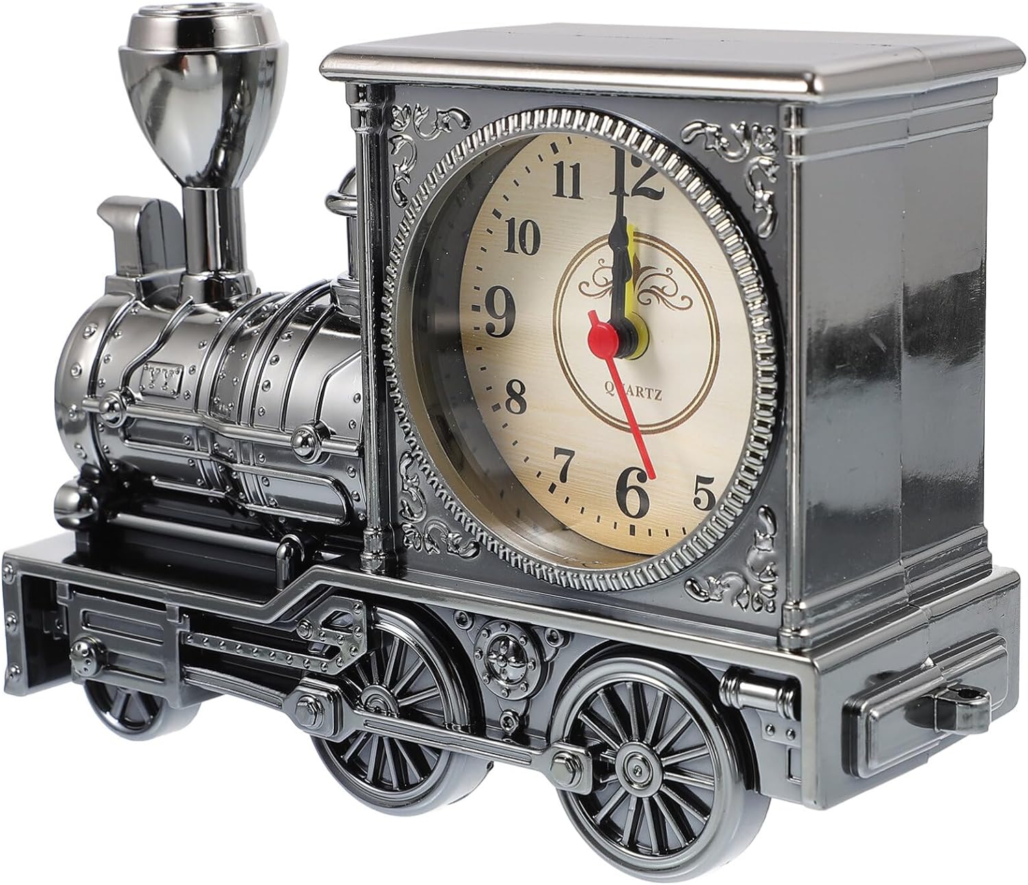 Kreatives Uhrenornament in Zugform, Wecker zum Aufwachen