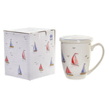 Filtertasse für Teeaufgüsse DKD Home Decor Segelboot Blau Weiß Rot Edelstahl Porzellan Yachten Mediterraner 380 ml (1 Stück)