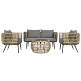 Tisch mit 3 Sesseln DKD Home Decor Braun Aluminium Synthetischer Rattan 144 x 67 x 74 cm
